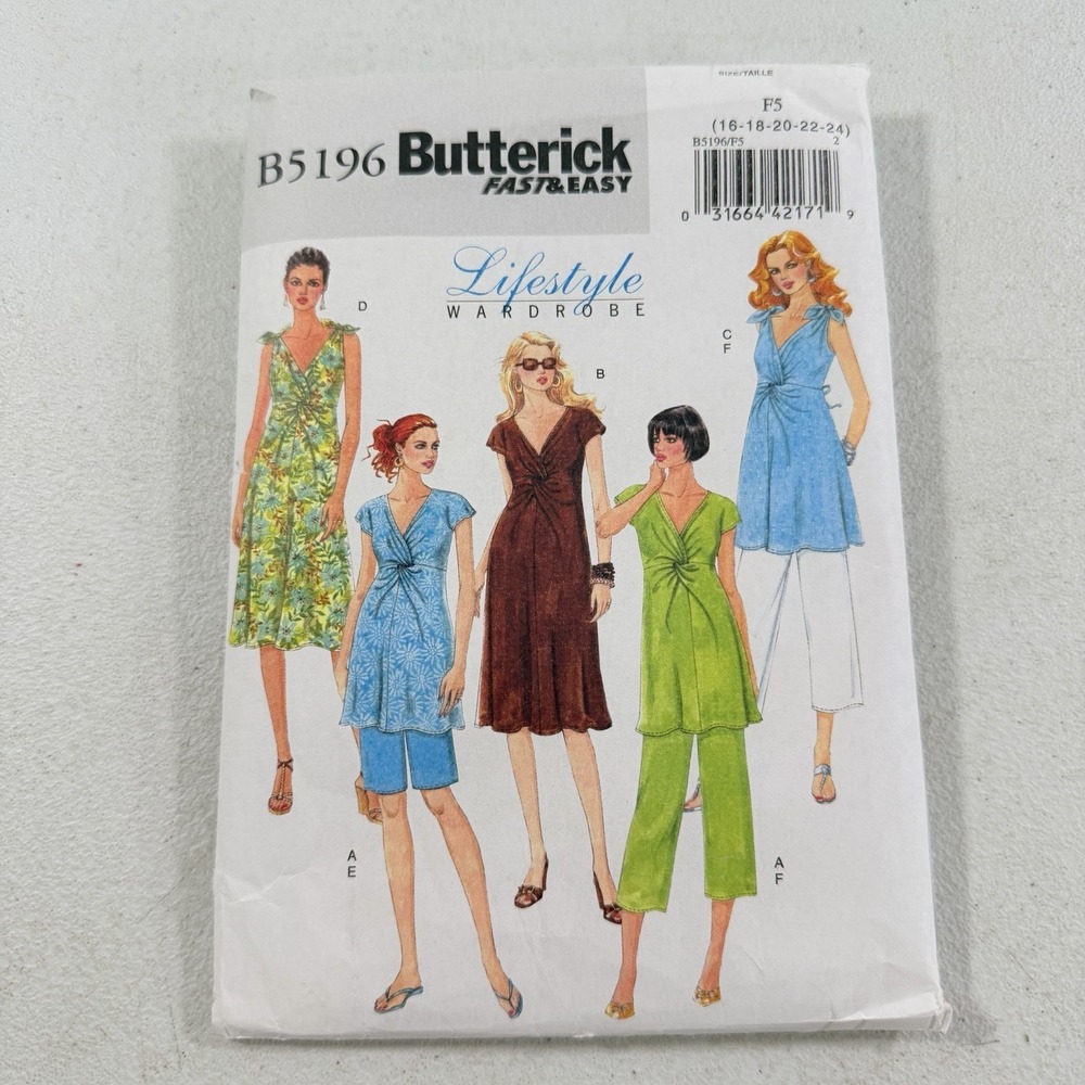 Butterick 5196 Maternity Wardrobe Dress Tunic Shirt Pants Capri Pattern‎ 16-24